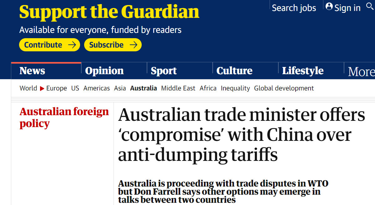求破冰？澳大利亚贸易部长宣称对中国伸出了橄榄枝